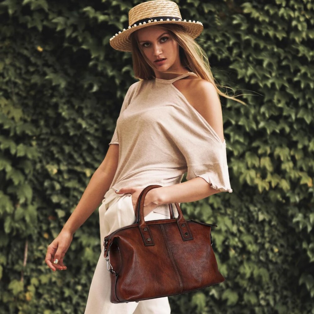Genuine Leather Satchel Tote Bag Top Handle Handbag Designer Shoulder Bag Large - Picture 7 of 7